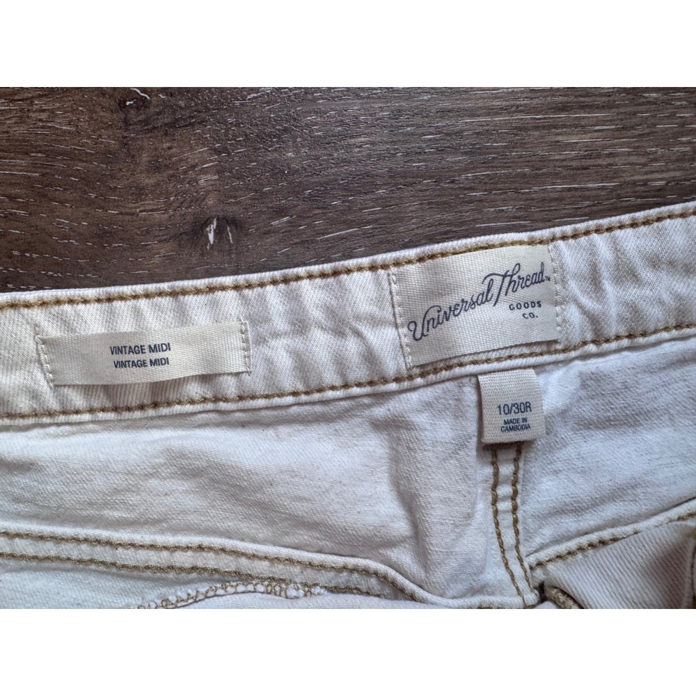 Universal Thread  Midi Denim Shorts Cream Off White High Rise Women 10/30R - Picture 6 of 9